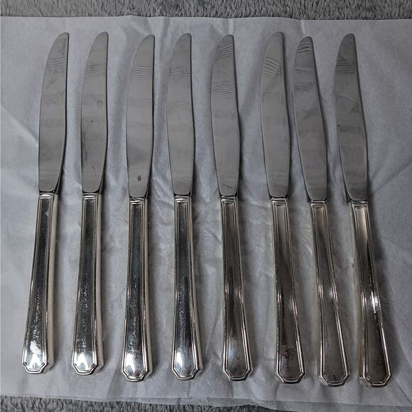 8 Piece Oneida Silversmiths Silver Plate Clairhill-Fairhill Hollow Dinner Knives - Picture 1 of 10